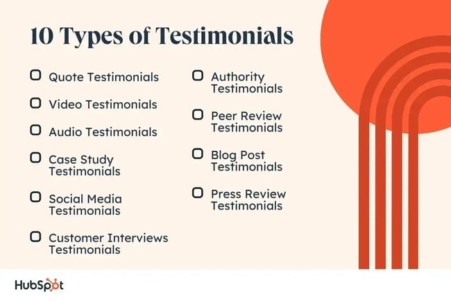 list of 10 types of testimonials